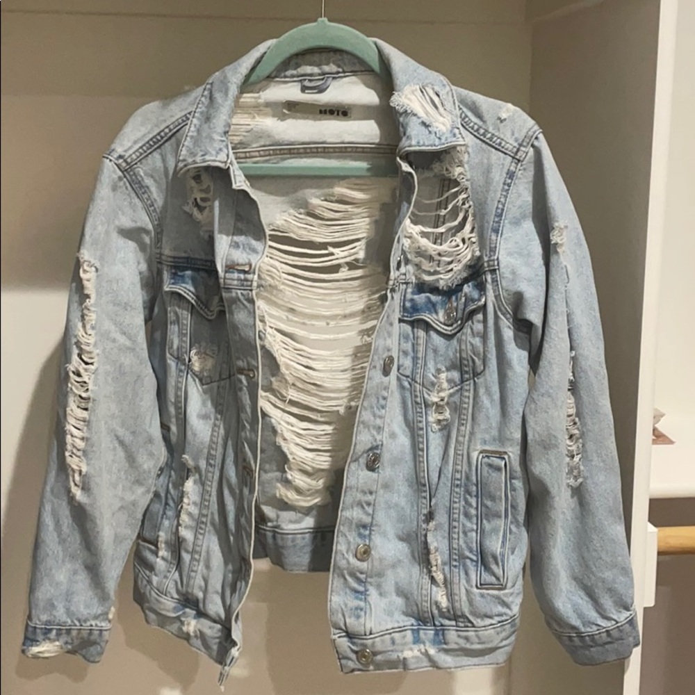 Topshop moto distressed jean jacket